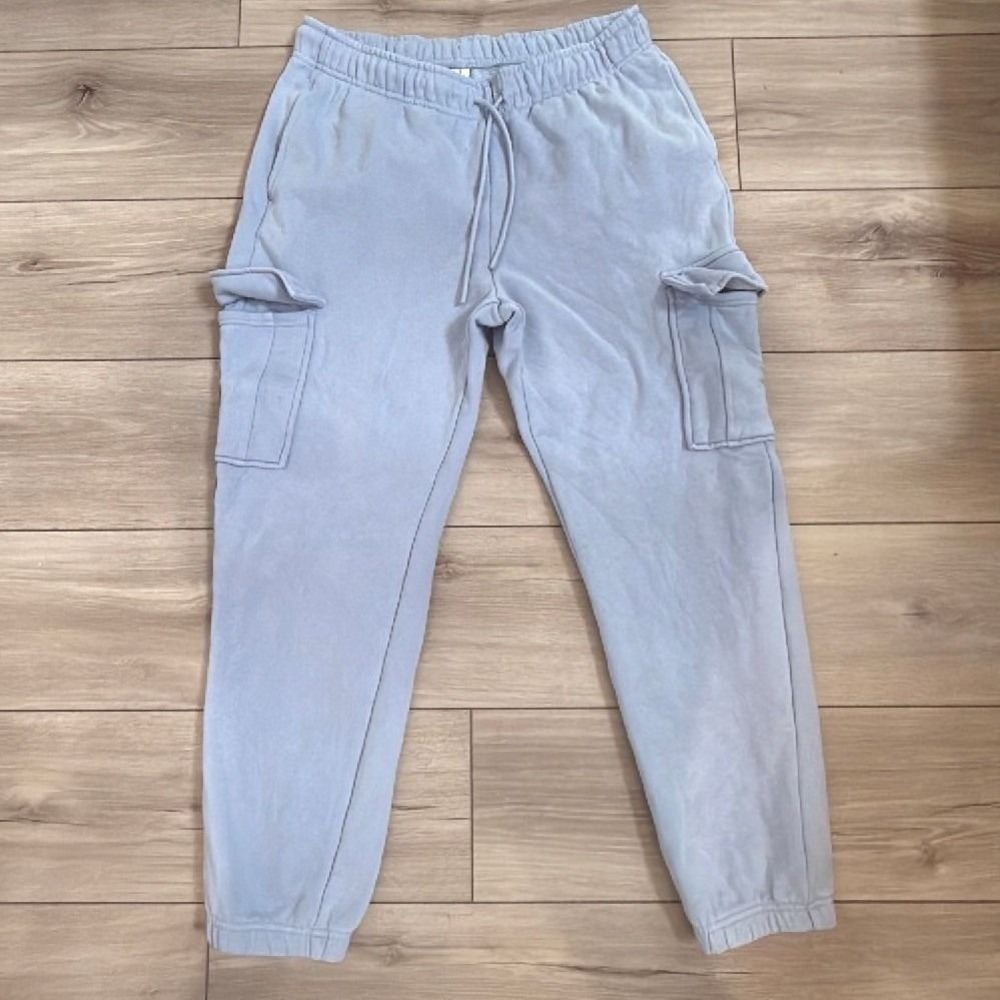 Yogalicious Washed Fleece City Chic Cargo Joggers Light Blue Size Medium